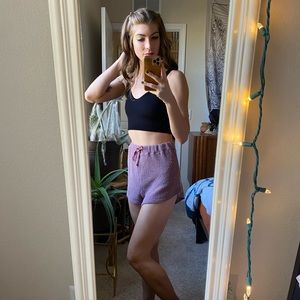 purple waffle pattern lounge shorts